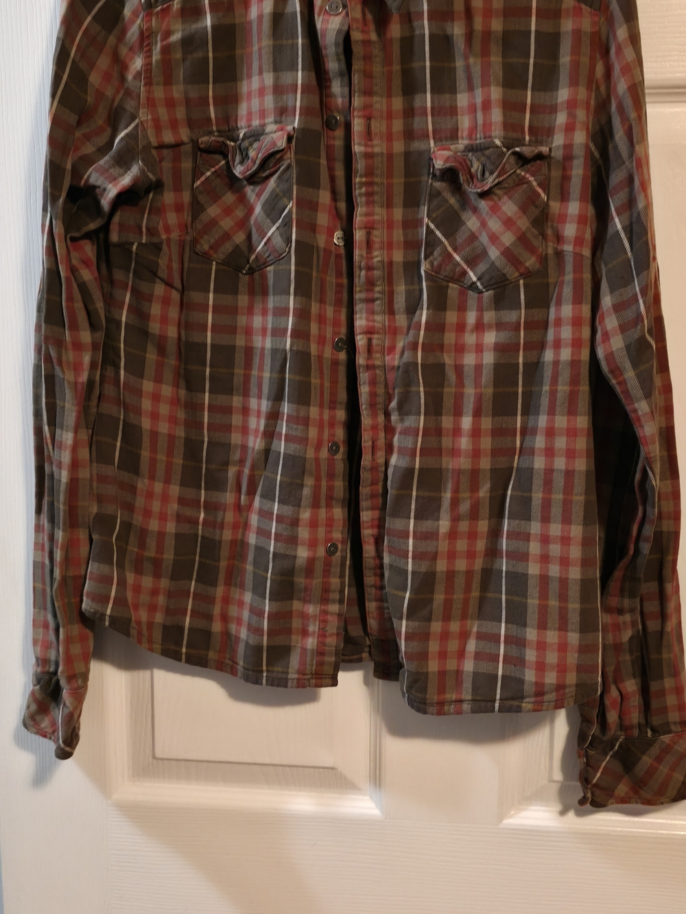 4/$67 Deal! TNA Plaid Button-Down Shirt in Olive Green and Orange